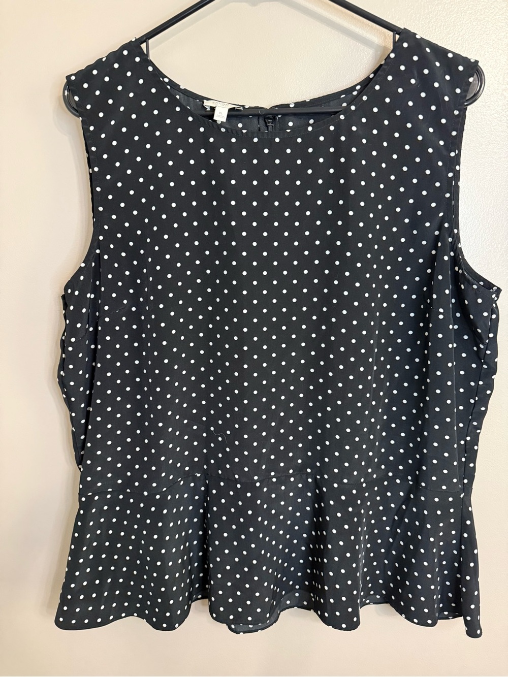 Talbots Black & White Polka Dot Sleeveless Peplum Camisole Top Back Zip XL